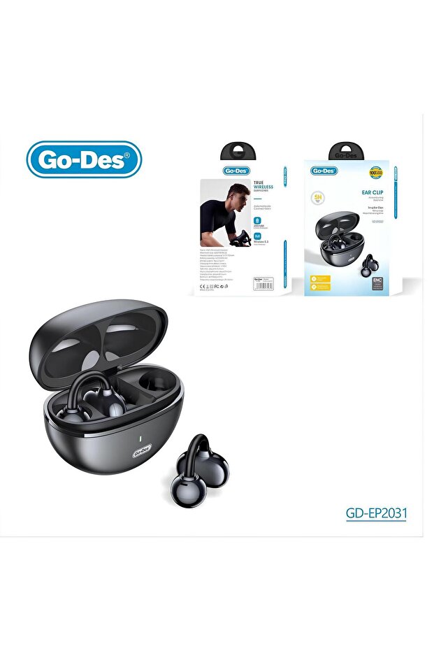 Wireless earbuds with ear hook, Bluetooth 5.3, ENC noise cancellation, and antenna connection - 1