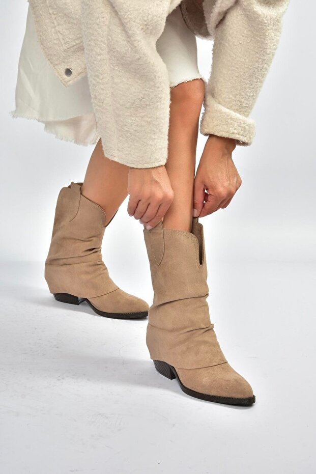 V404041002 Vizon Süet Kalın Topuklu Kadın Bot - 3