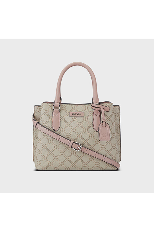 Shonda Monogram Double Handle Satchel Bag with Magnetic Closure and Detachable Strap