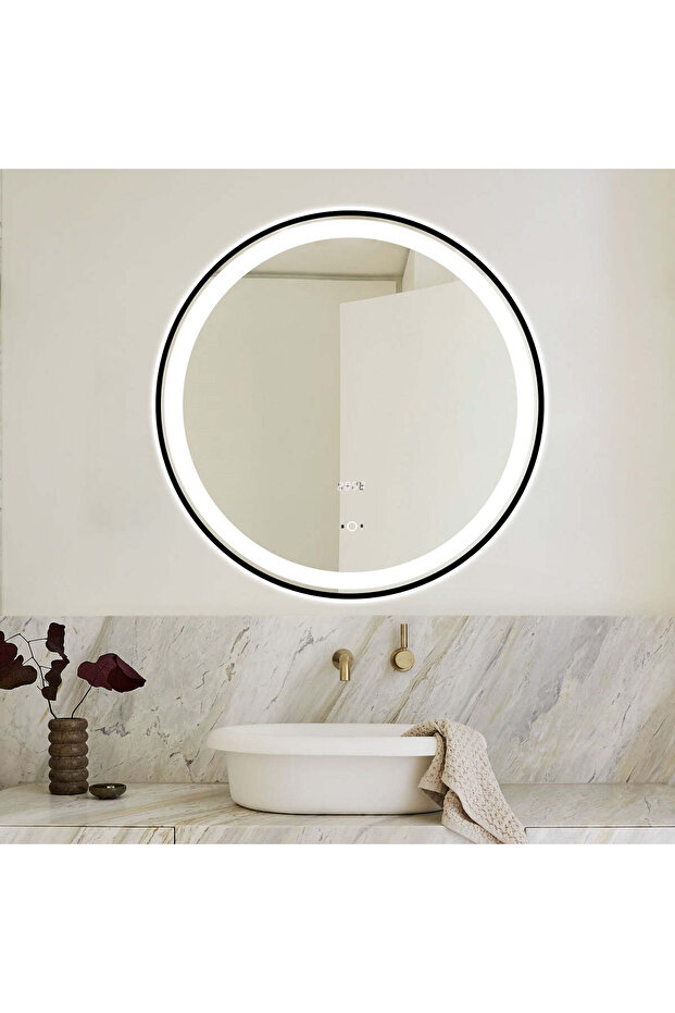 LED and Touch Mirror, with Motion Sensor, 70 x 70 cm, Matte Black Frame - 3