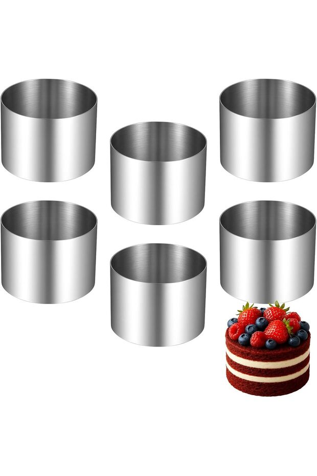 قالب كيك ستانلس ستيل 7.5 سم × 5.5 سم (6 قطع)