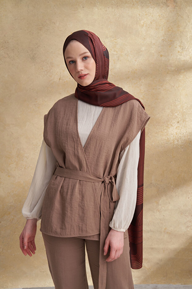 Fiori Jakar Line Pattern Shawl - Brown - 1