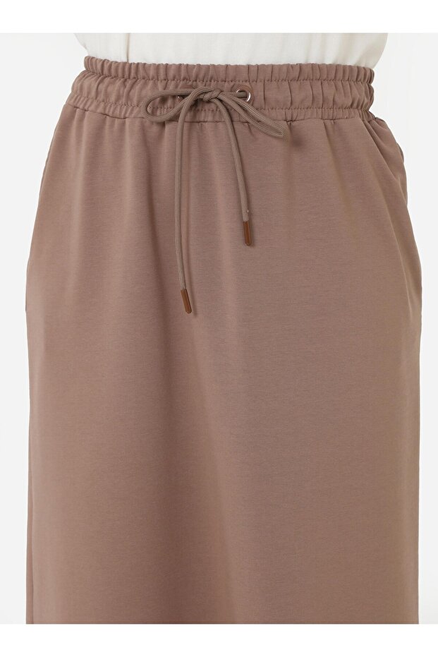 Beli Lastikli Örme Etek - Vizon - - 4