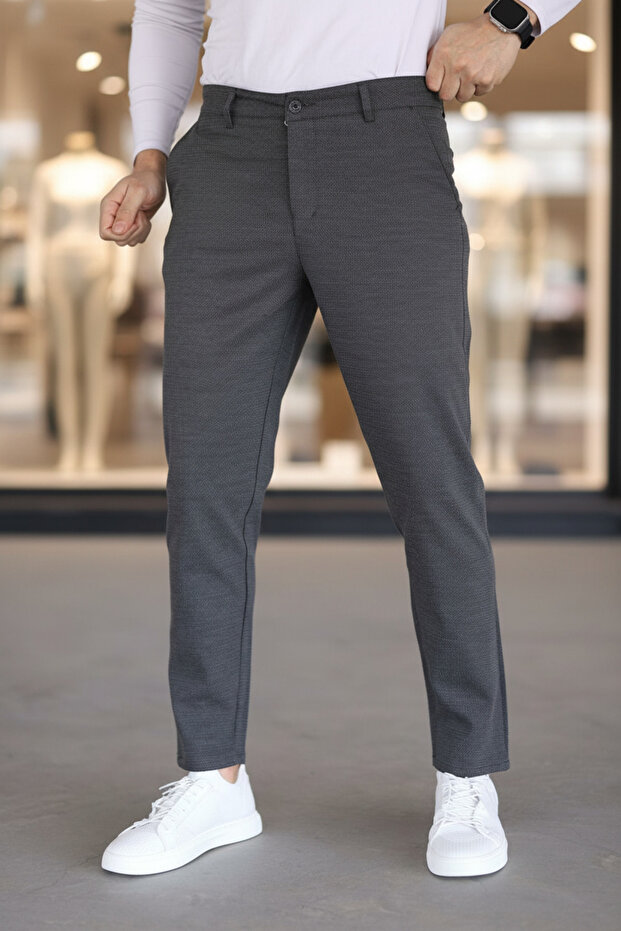 Light Gray Slim Fit Patterned Men's Trousers Casual Office