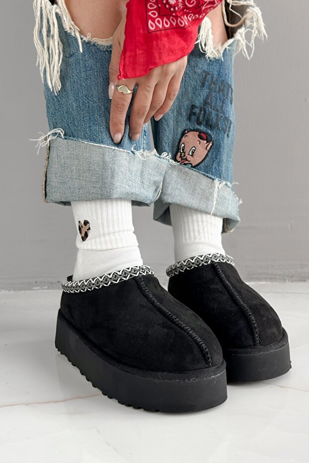 Migo Black Plush Winter Women's Slippers
