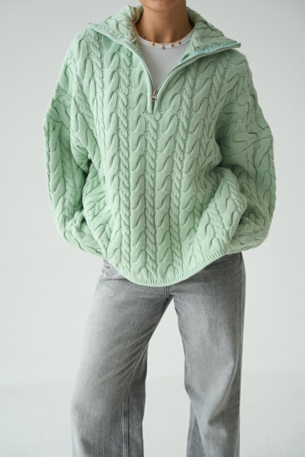 Women's Salmon Turtleneck Zippered Knitted Oversize Sweater