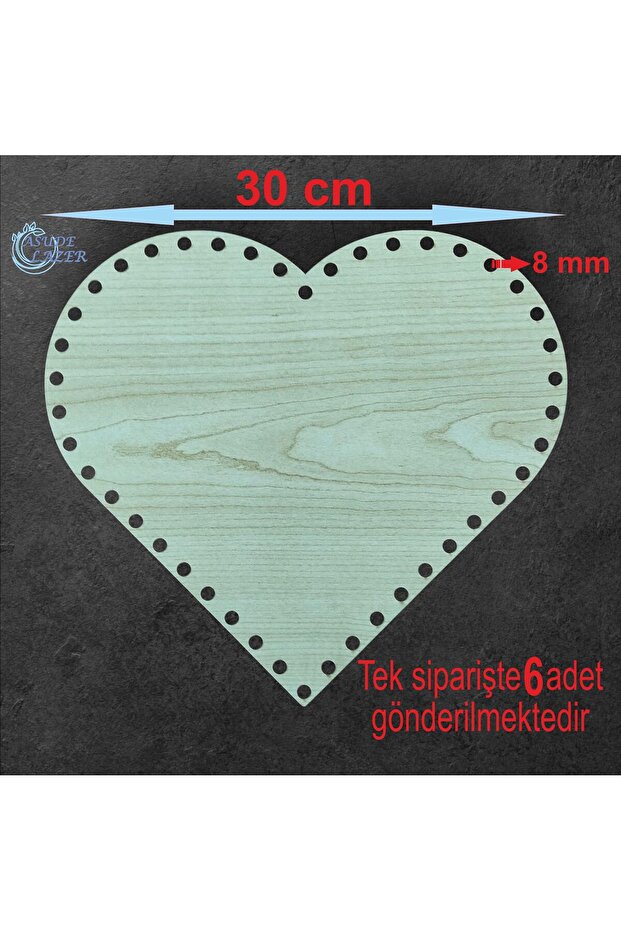 Wooden Heart Cream 30 cm 6 Pieces Bamboo Tray Knitting Plate Supla Perforated Base Crochet Base Craft Basket Base