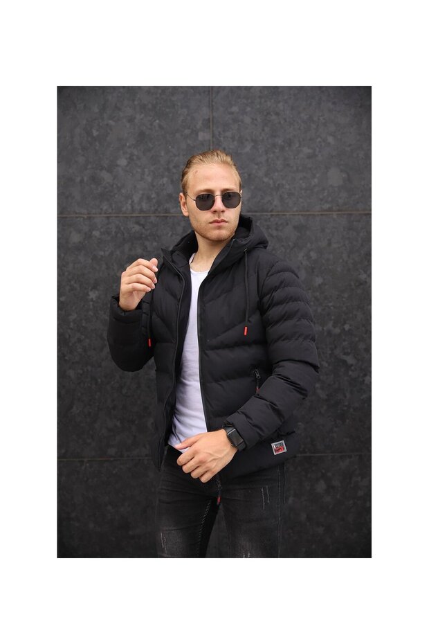 Polar Fleece Fixed Hood Puffer Coat--1468--