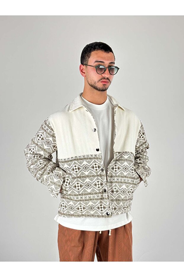 سترة رجالية بنمط عرقي بني اللون - 1