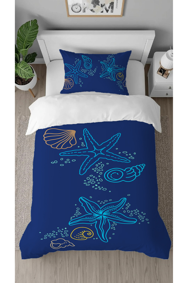 Starfish Ocean Patterned Digital Printed Single Modern Children's Duvet Cover Set Without Sheets