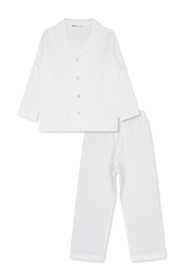 Plain 10-13 Years Old Pajama Set - Ecru 12-13 Years Old