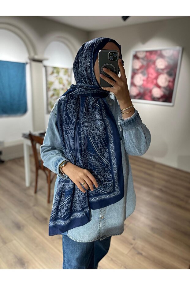 شال ناعم بنمط ريترو - أزرق داكن - 4