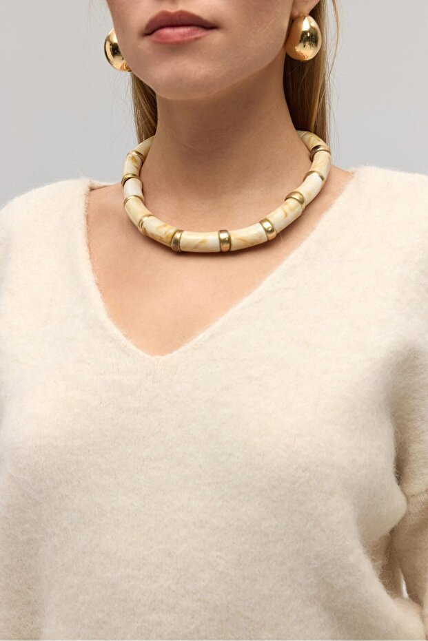 Zerium Basic V Yaka Ekru Triko Kazak - 7