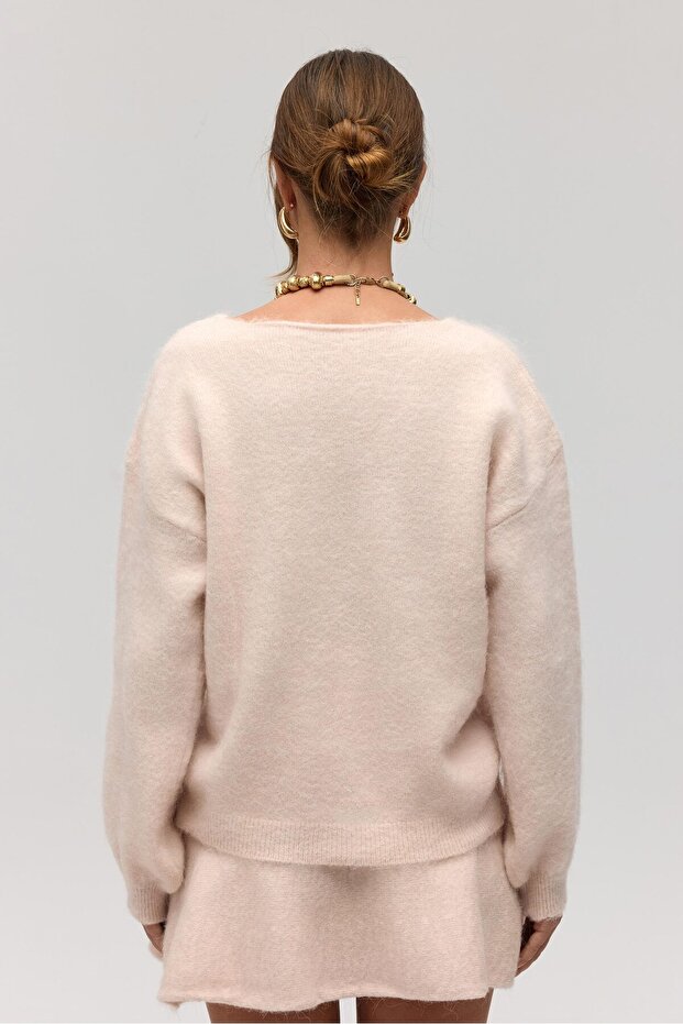 Zerium Basic V Yaka Pembe Triko Kazak - 5