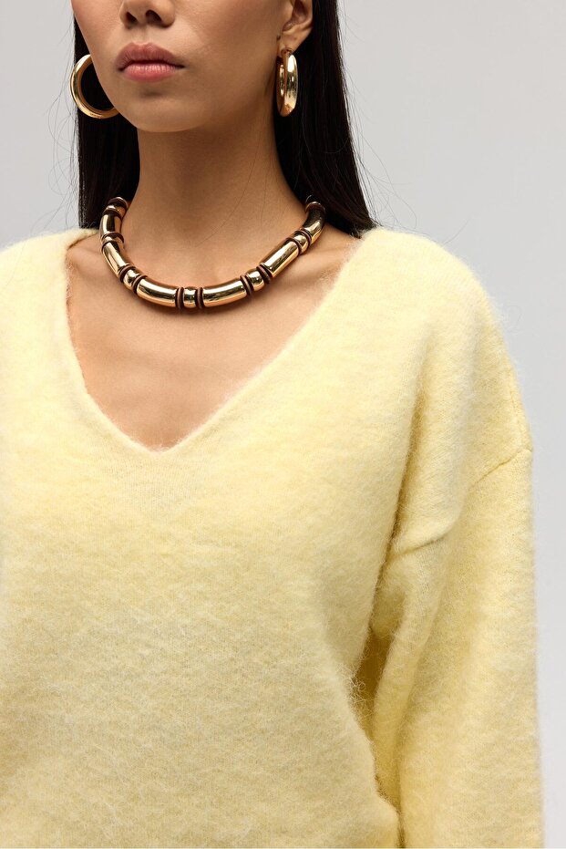 Zerium Basic V Yaka Sarı Triko Kazak - 7