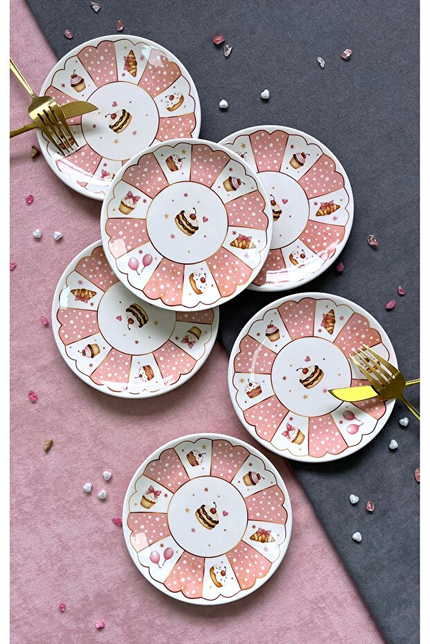 CUPCAKE PEMBE 6 PARÇA LÜX TATLI TABAĞI SETİ - 1