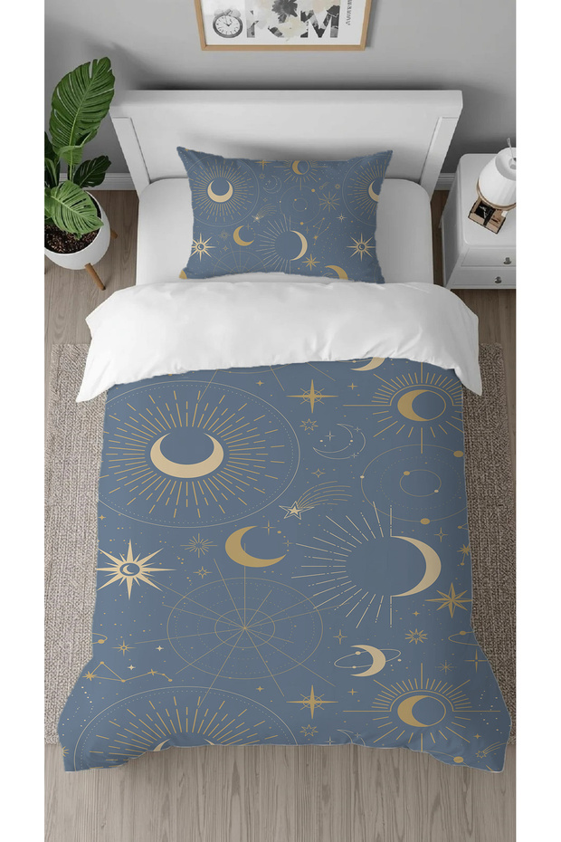 Stars Space Planet Patterned Digital Design Printed Stylish Single Duvet Cover Set Without Sheets