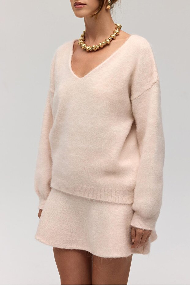 Zerium Basic V Yaka Pembe Triko Kazak - 3