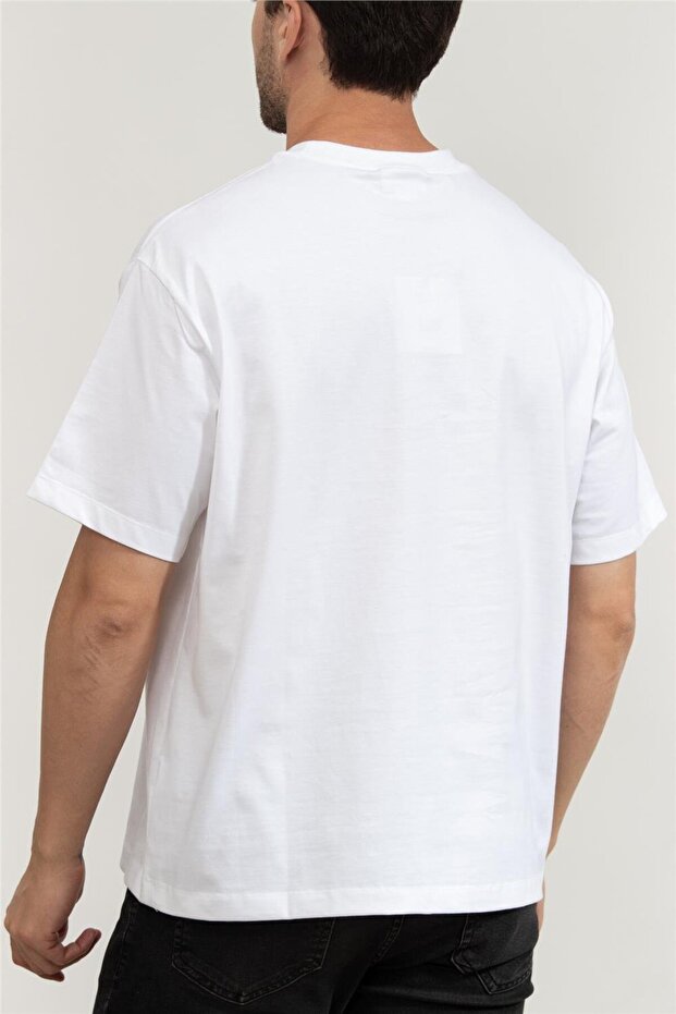 Erkek Bisiklet Yaka T-Shirt Beyaz - 3