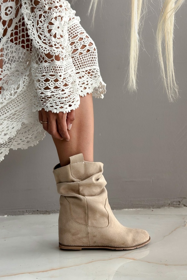 Madeleyn Beige Suede Hidden Wedge Heel Women's Booties