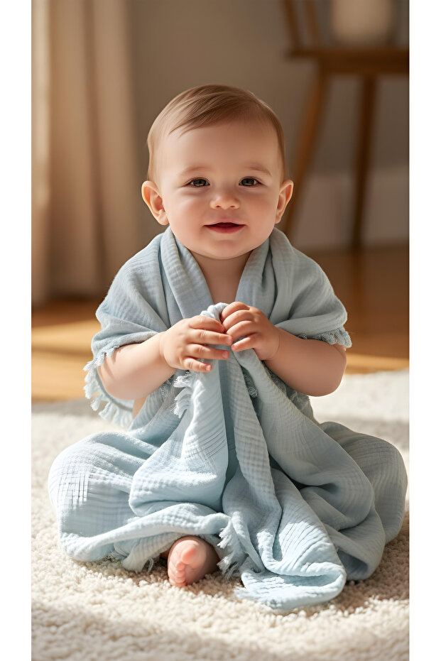 100% Cotton with Tassel Edges 4 Layers 230 Grams 115 X100 cm Multi-Purpose Muslin Baby Blanket