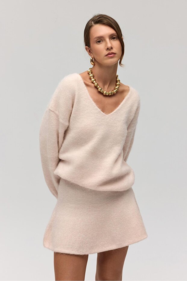 Zerium Basic V Yaka Pembe Triko Kazak - 1