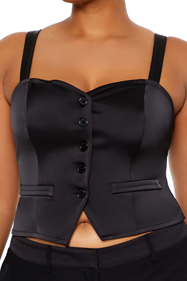 Plus Size Kalp Yaka Askılı Bluz - 5