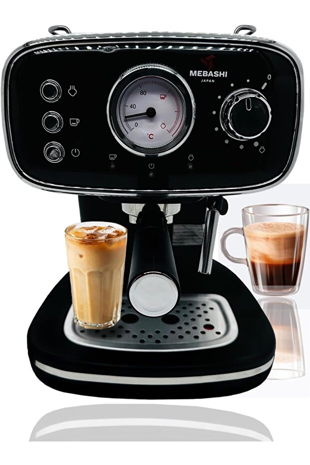 ME-ECM2019 Espresso Coffee Machine - 20 Bar, 1.2L, Double Heating System, Black with Dual Stainless Ste