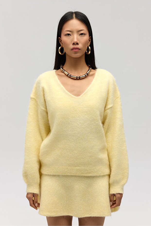 Zerium Basic V Yaka Sarı Triko Kazak - 2