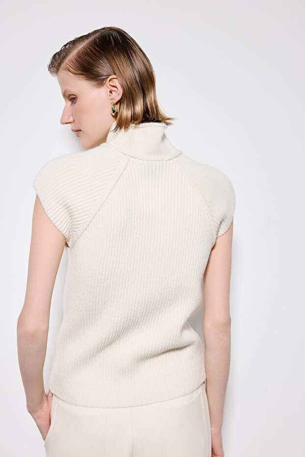 Hakim Yaka Ekru Triko Bluz - 7