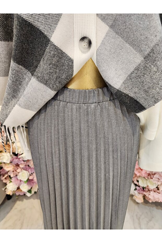 piliseli gri etek kadın - 2