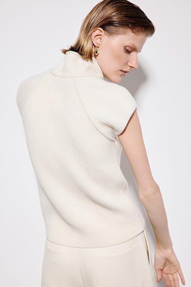 Hakim Yaka Ekru Triko Bluz - 6