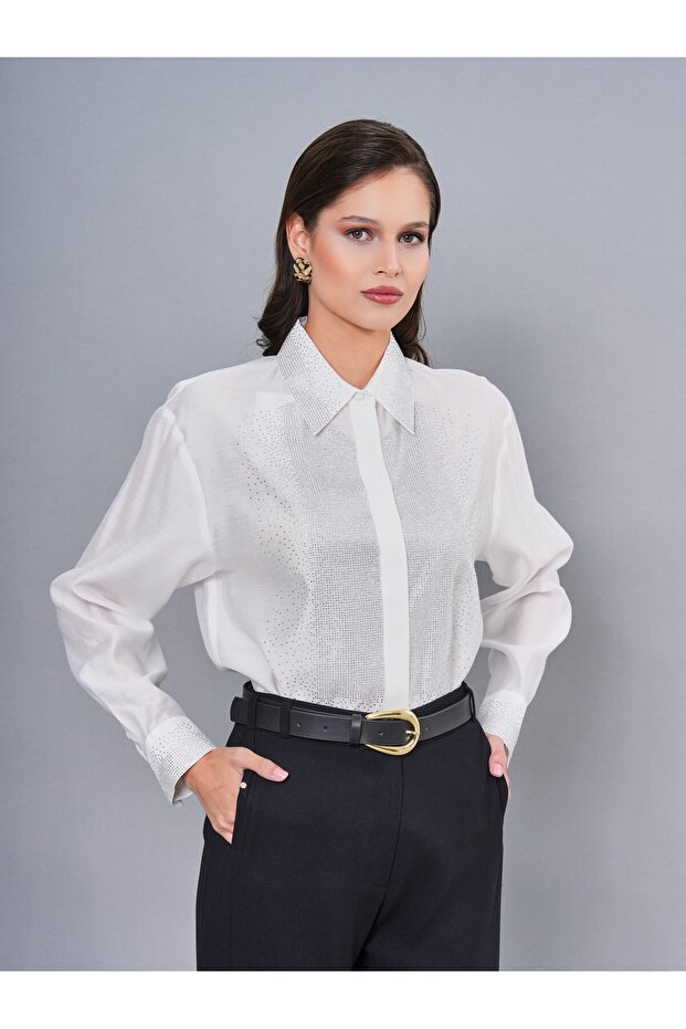 Taş İşlemeli Siyah Gömlek 40981 - 1