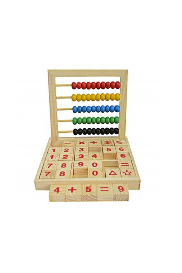 Abacus made of wood with letters, numbers, and mathematical operations - 1