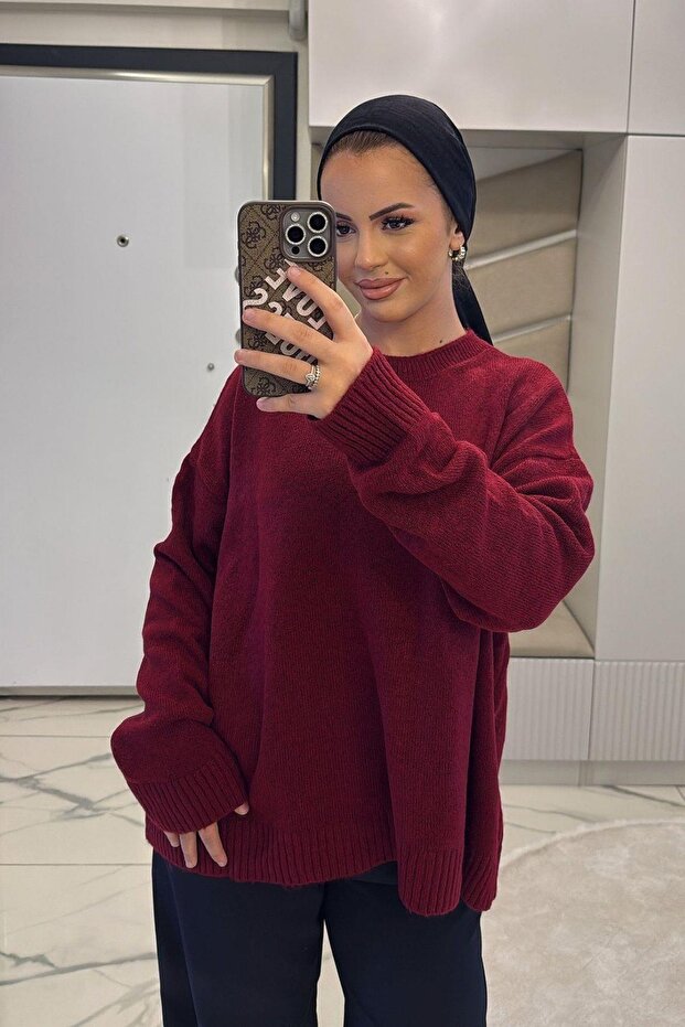 Kadın Mürdüm Yumoş Basıc Kazak - 7