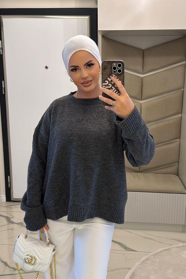 Kadın Antrasit Yumoş Basıc Kazak - 5