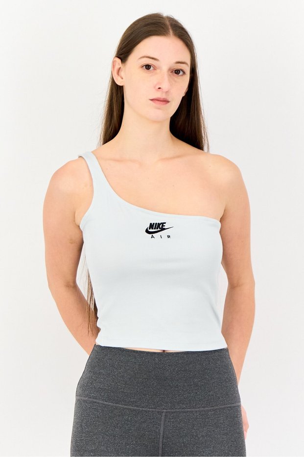 Women Tight Fit One Shoulder Sleeve Outdoor Tank Top, Dusty Blue