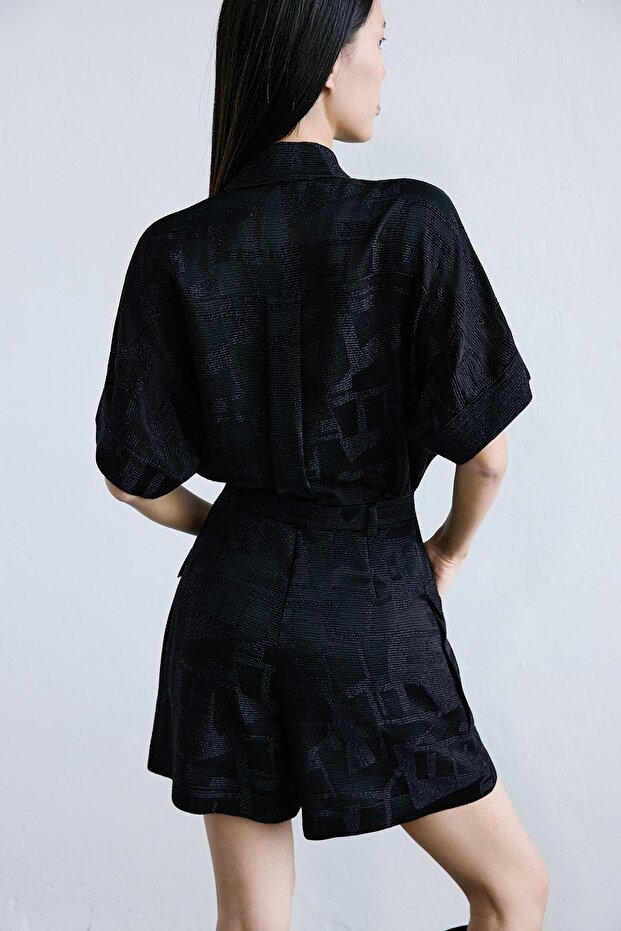 Dokulu Mini Siyah Tulum - 8