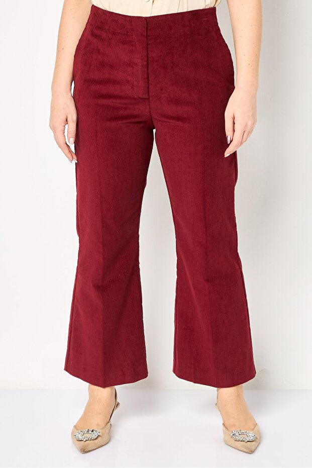Women Regular Fit Ribbed Wide Leg Pants, Maroon