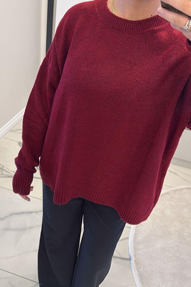 Kadın Mürdüm Yumoş Basıc Kazak - 8