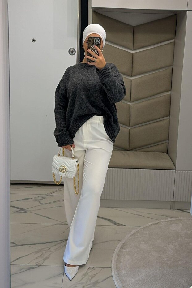 Kadın Antrasit Yumoş Basıc Kazak - 7