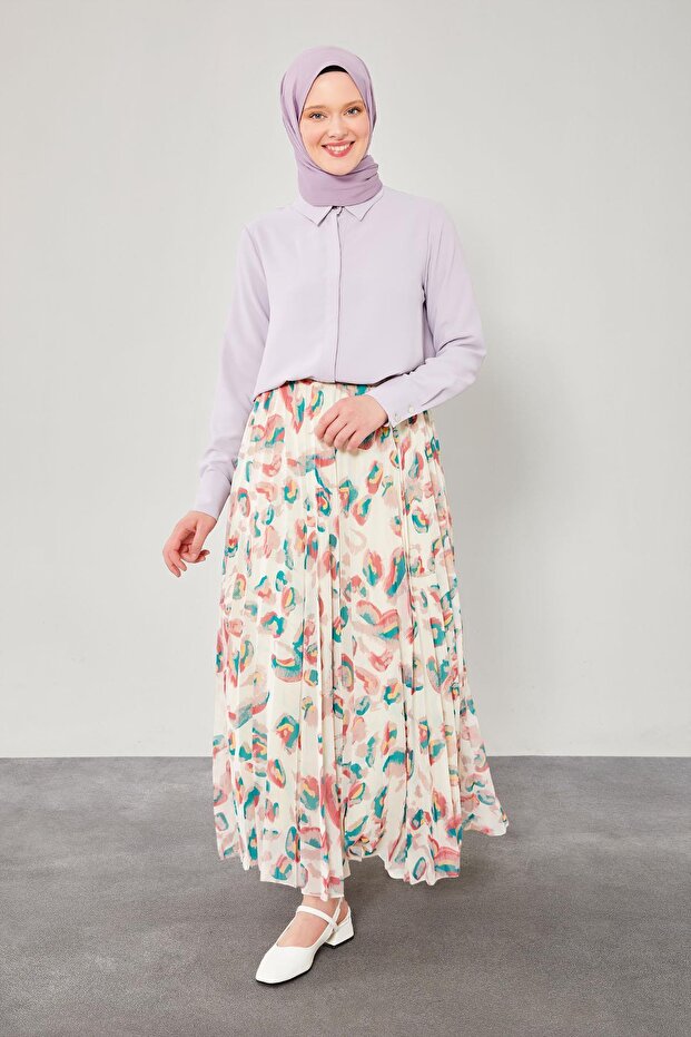 Leopard Patterned Pleated Skirt - 1