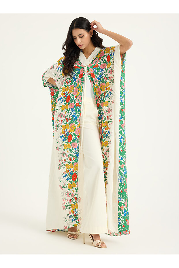 Cicek printli kaftan abaya - 1