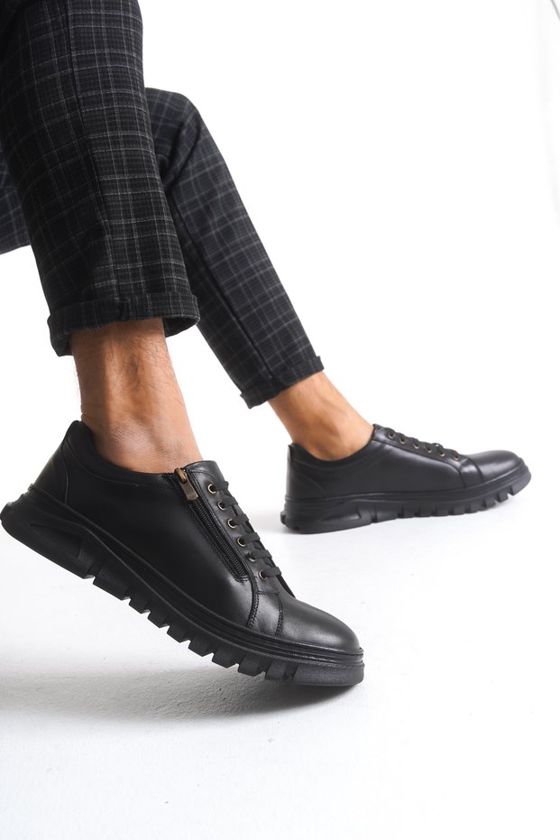 Men's Daily Genuine Leather Shoes with Laces and Zipper
