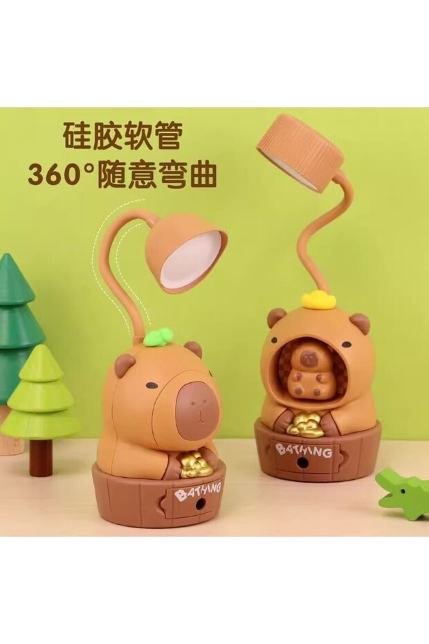 Capybara Çocuk Masa Lambası USB Şarjlı, 360 Döner Kurbağalı - 3