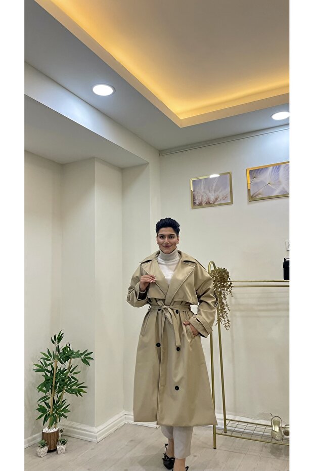 Kruvaze Siyah Trençkot - 2