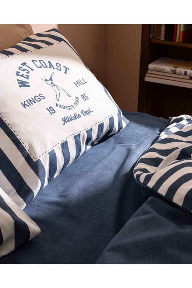 Olivier Çift Kişilik %100 Pamuk Ranforce Baskılı Nevresim Takımı - Lacivert - 4