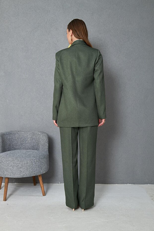 Kare Düğmeli Yünefekt Takım Haki - 7