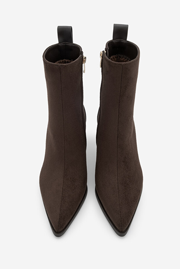 Kadın Sivri Burun Kalın Ökçe Topuklu Bot Esvon Kahve Süet - 7