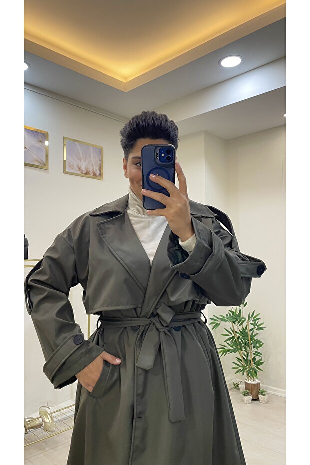 Kruvaze Siyah Trençkot - 3